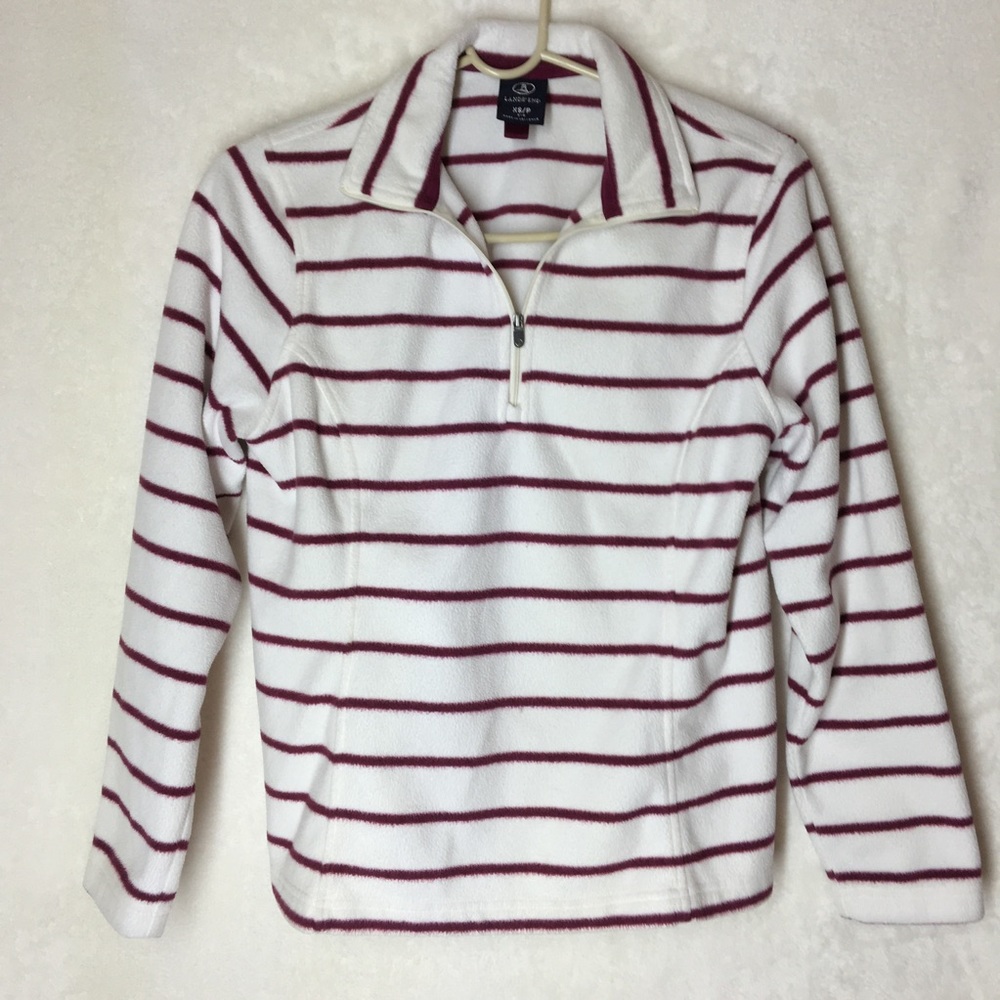 Lands End white with red stripes fleece half zip